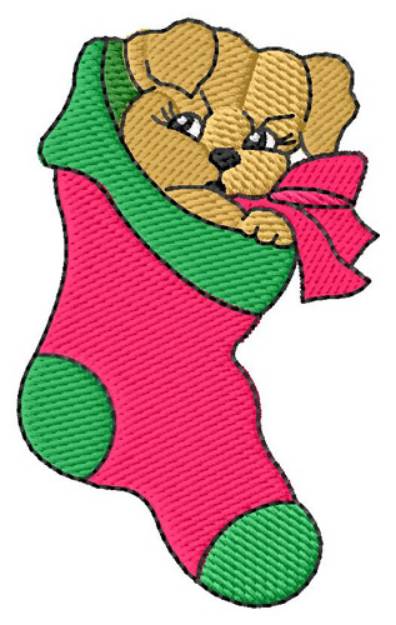 Picture of Puppy in Stocking Machine Embroidery Design