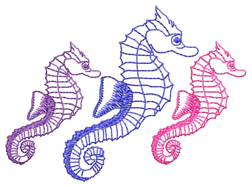 Three Seahorses Machine Embroidery Design