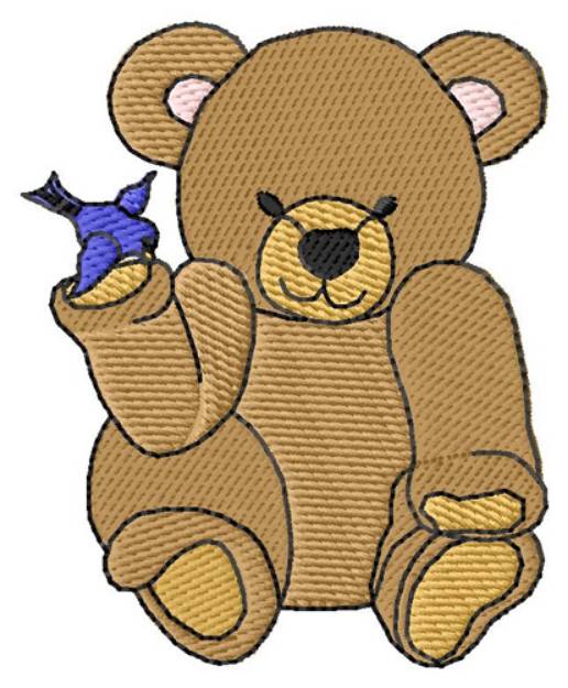 Picture of Teddy With Bluebird Machine Embroidery Design