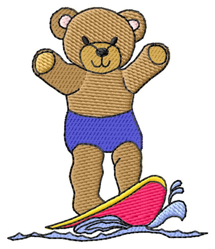Surf Bear Machine Embroidery Design