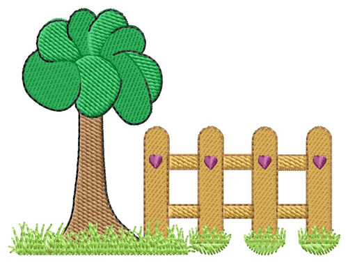 Fence And Tree Machine Embroidery Design