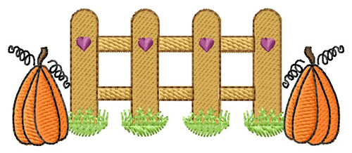 Fence And Pumpkins Machine Embroidery Design