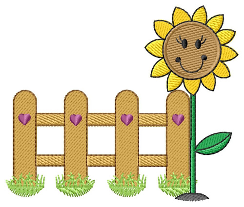 Fence And Smiling Flower Machine Embroidery Design