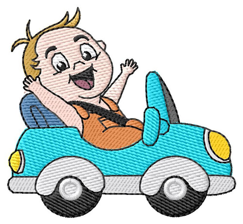 Boy In Car Machine Embroidery Design