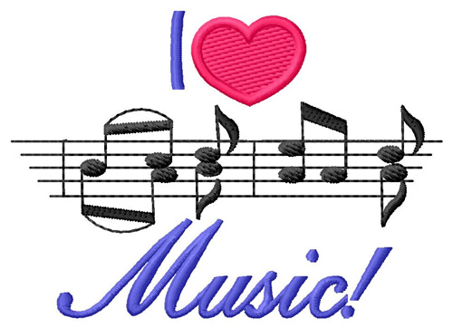 I Love Music Machine Embroidery Design