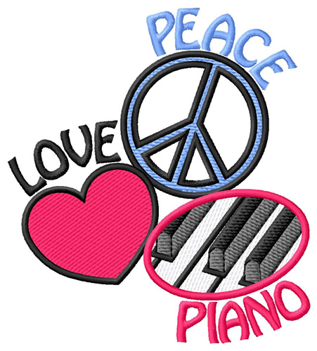 Love Peace Piano Machine Embroidery Design