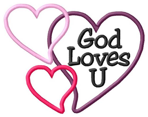 Picture of God Loves You Hearts Machine Embroidery Design