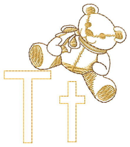 T for Teddy Bear Machine Embroidery Design