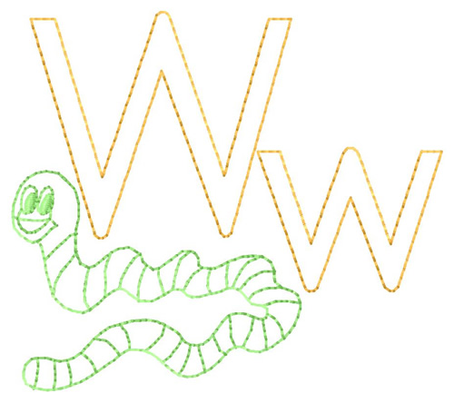 W for Worm Machine Embroidery Design