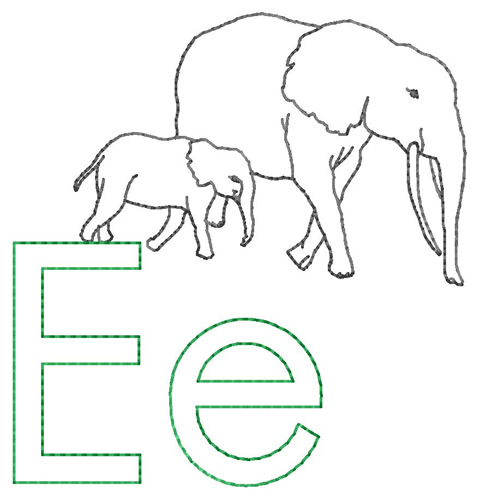 E for Elephants Machine Embroidery Design