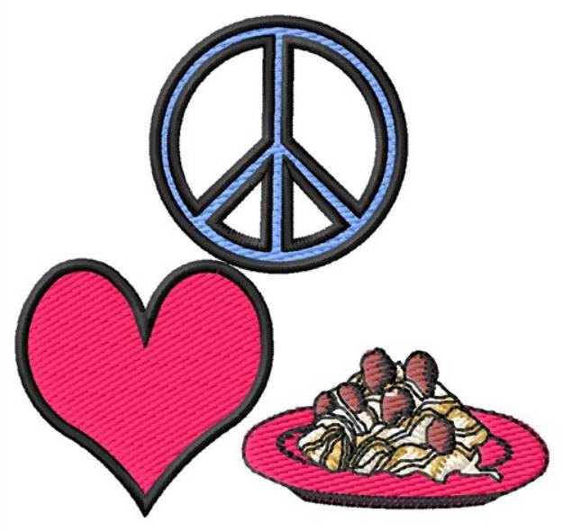 Picture of Peace Love Spaghetti Machine Embroidery Design