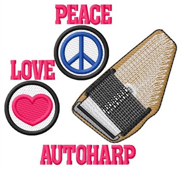 Picture of Peace Love Autoharp Machine Embroidery Design