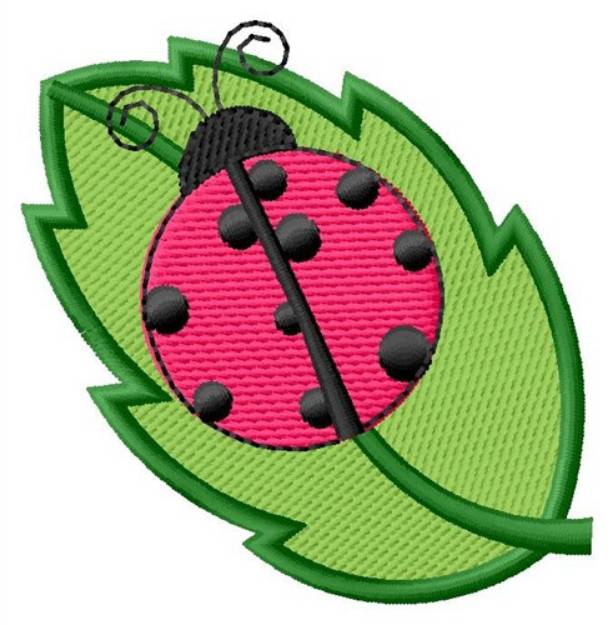 Picture of Ladybug On Leaf Machine Embroidery Design