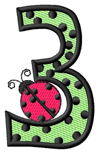 Ladybug Number 3 Machine Embroidery Design