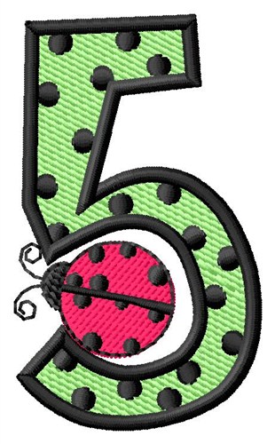 Ladybug Number 5 Machine Embroidery Design