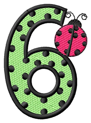 Ladybug Number 6 Machine Embroidery Design