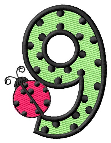Ladybug Number 9 Machine Embroidery Design