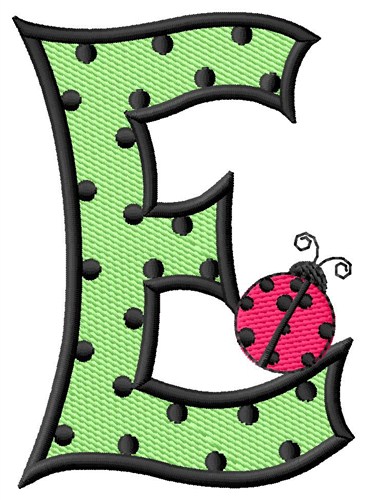 Ladybug Letter E Machine Embroidery Design