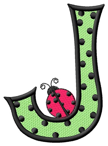 Ladybug Letter J Machine Embroidery Design