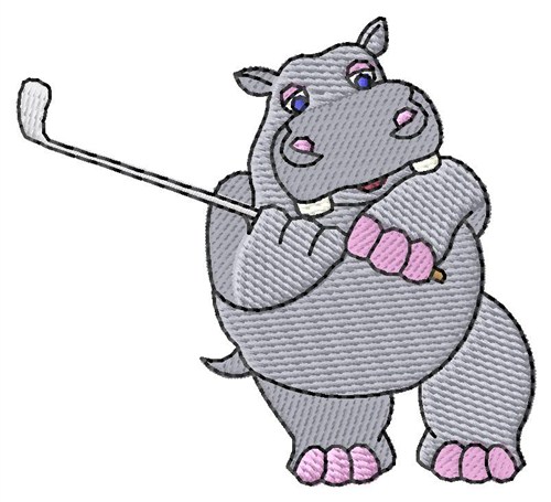 Hippo Golfer Machine Embroidery Design