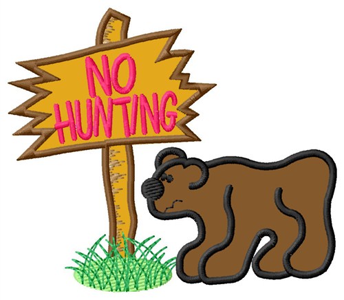 Bear & No Hunting Sign Machine Embroidery Design