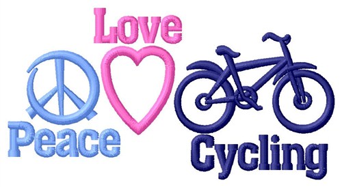 Peace Love Cycling Machine Embroidery Design