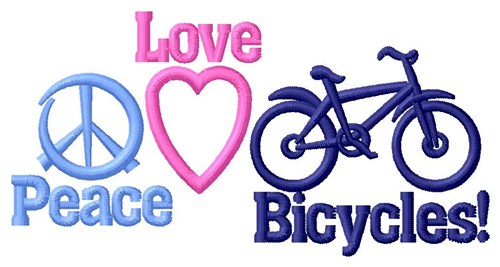 Peace Love Bicycles Machine Embroidery Design