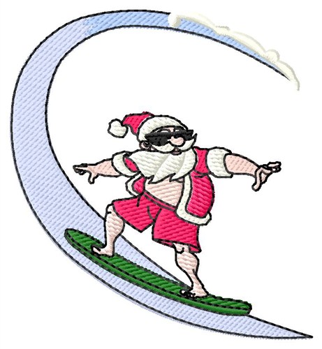 Surfing Santa Machine Embroidery Design