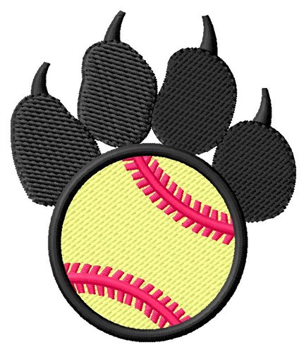 Softball Pawprint Machine Embroidery Design