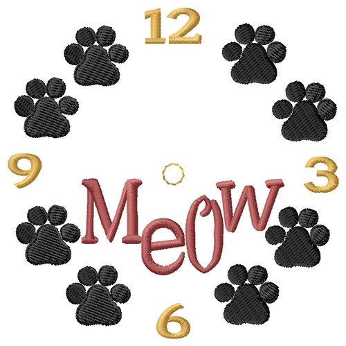 Meow Clock Face Machine Embroidery Design