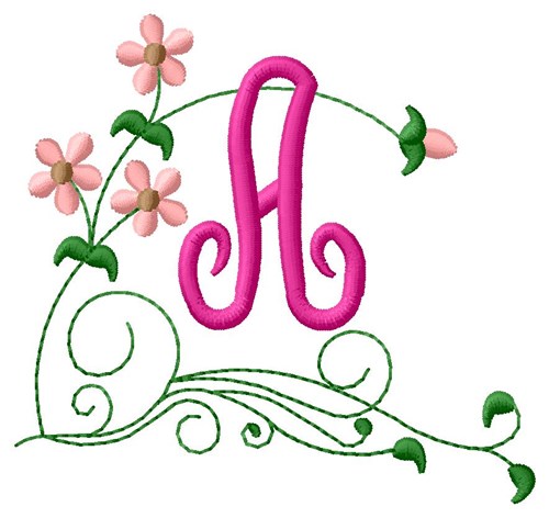 Floral Monogram A Machine Embroidery Design