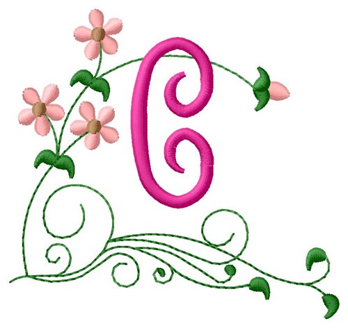 Floral Monogram C Machine Embroidery Design