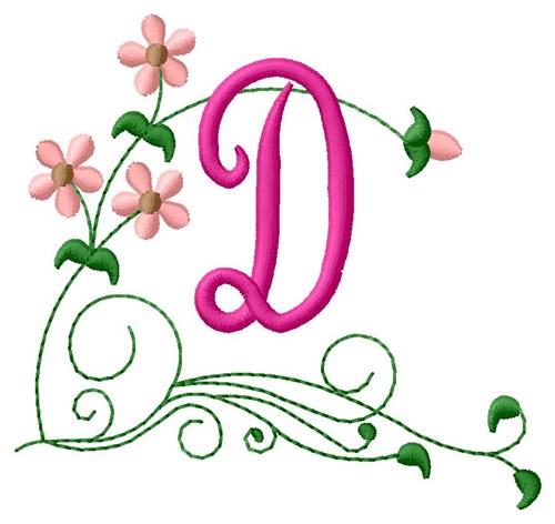 Floral Monogram D Machine Embroidery Design