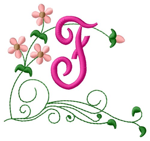 Floral Monogram F Machine Embroidery Design