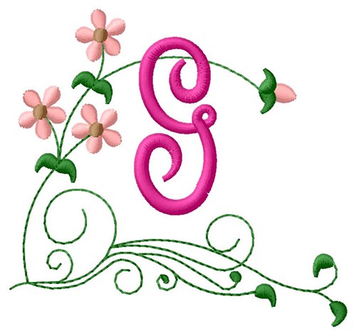 Floral Monogram G Machine Embroidery Design