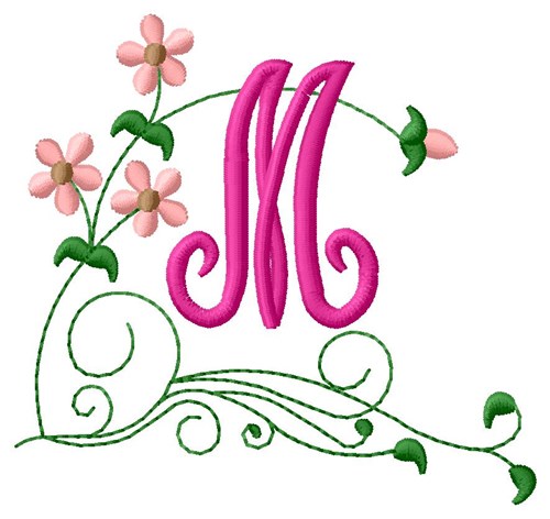 Floral Monogram M Machine Embroidery Design