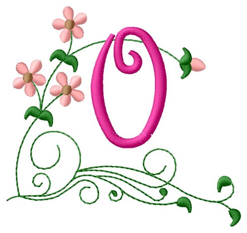 Floral Monogram O Machine Embroidery Design