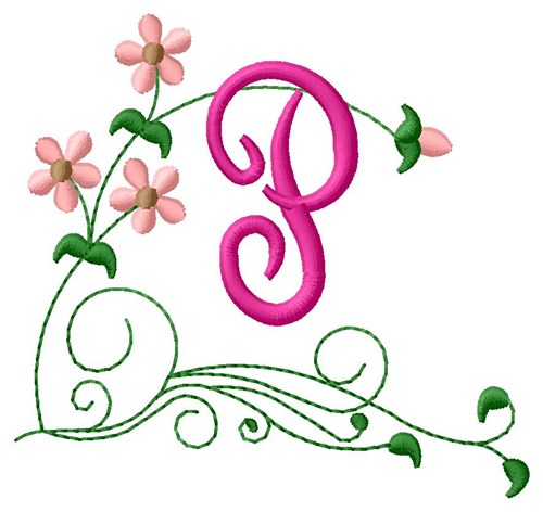 Floral Monogram P Machine Embroidery Design