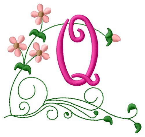 Floral Monogram Q Machine Embroidery Design