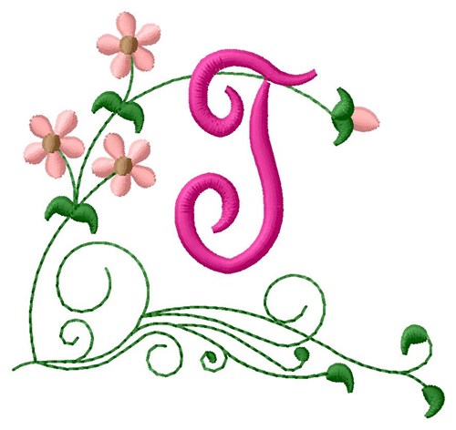 Floral Monogram T Machine Embroidery Design