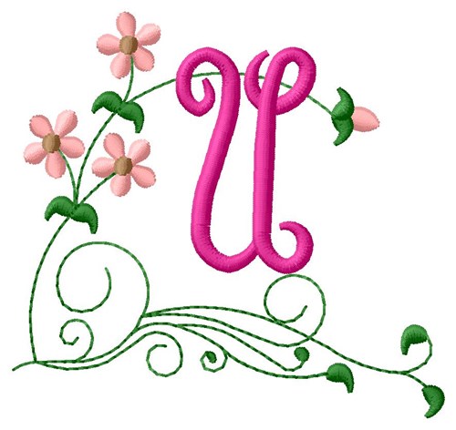 Floral Monogram U Machine Embroidery Design