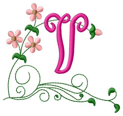 Floral Monogram V Machine Embroidery Design
