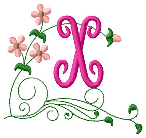 Floral Monogram X Machine Embroidery Design