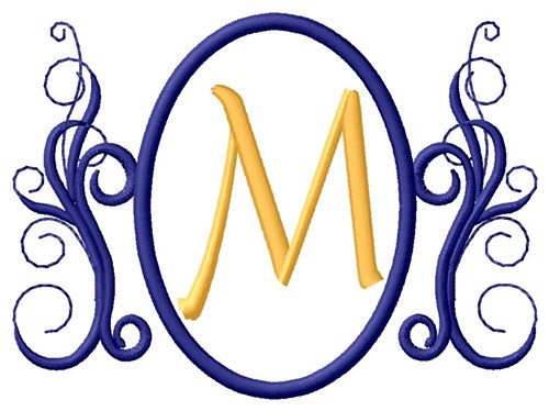 Oval Swirl Monogram M Machine Embroidery Design