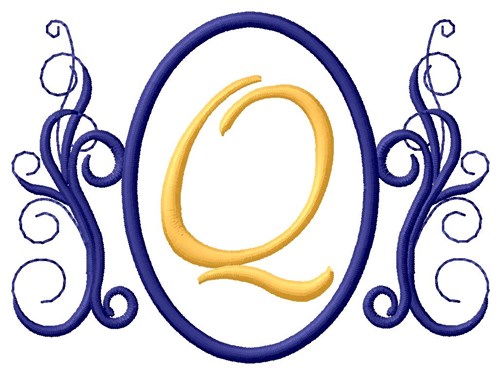 Oval Swirl Monogram Q Machine Embroidery Design