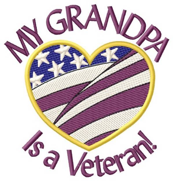 Picture of Grandpa Vet  Heart Flag Machine Embroidery Design