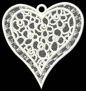 Picture of FSL Floral Heart Ornament Machine Embroidery Design