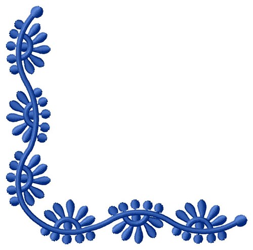 Blue Floral Corner Machine Embroidery Design