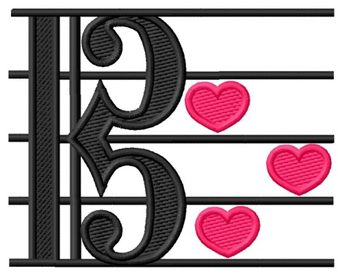 Music Hearts Machine Embroidery Design