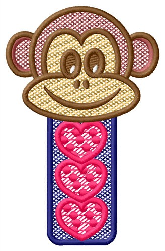 Monkey Head Hearts Machine Embroidery Design